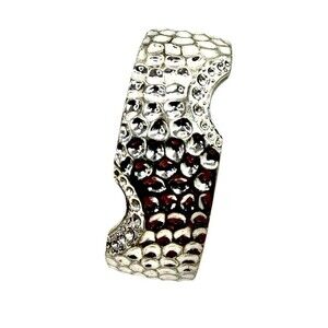 Vintage Silver Tone Wide Hammered Hinged Cuff Bracelet Hinged Wide Statement